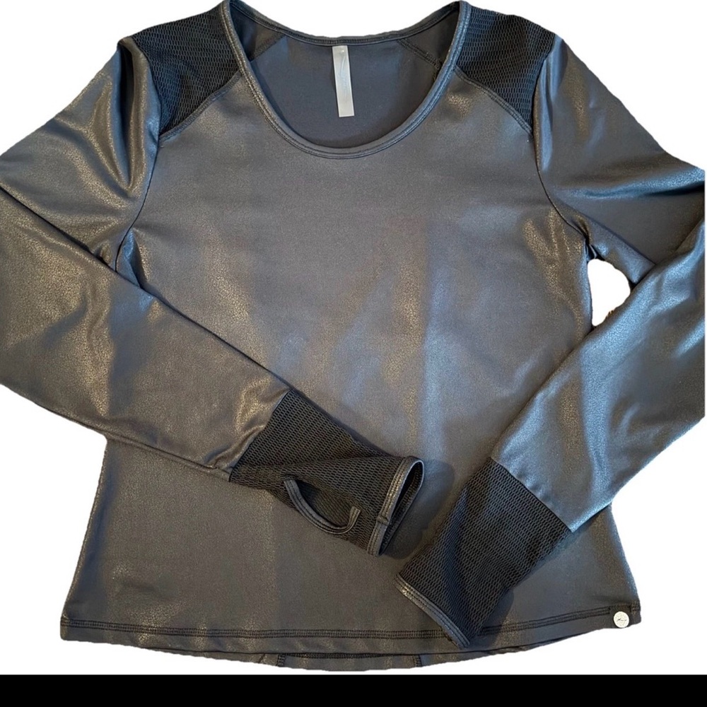 Gottex Luxury smooth vegan Leather Athleisure Top Mesh Panels Studio-to-Street~M